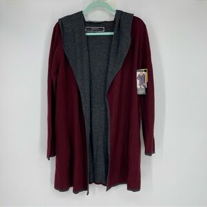 BNCI By Blanc Noir Cardigan Womens Maroon Open Front Wool Blend Duster Luxury